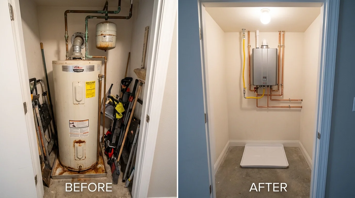 Tank water heater versus wall-mounted tankless unit comparison for Forreston, IL homeowners